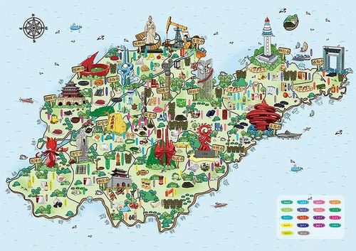 山东省特色旅游商品手绘地图