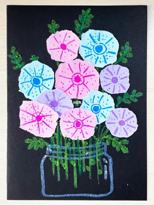 艺术启蒙|创意拼贴画花瓶里的花_花瓶_蜡笔_艺术_鲜花