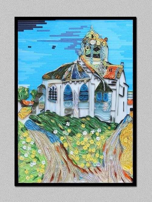 衍纸画-欧韦的教堂,手工制作