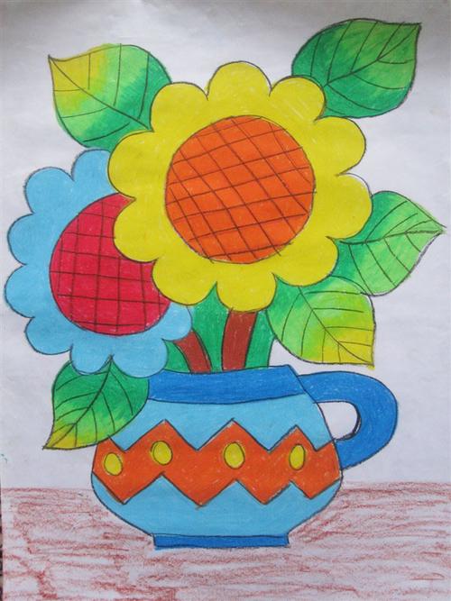 向日葵_儿童彩笔画作品_儿童画