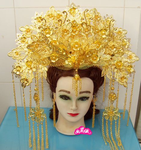 定制原创手作汉服皇后大婚凤冠婚礼影楼演出神像专用单凤凤冠