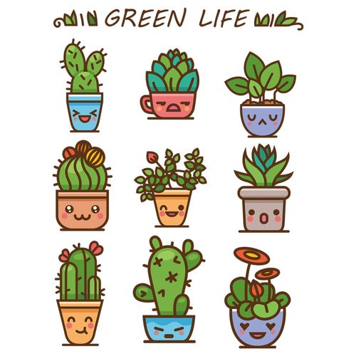 田园植物玻璃门窗客厅卧室橱柜卡通表情盆栽随心墙壁装饰贴纸自粘