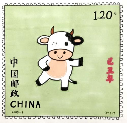 吴宁第一小学画牛年邮票送新年祝福