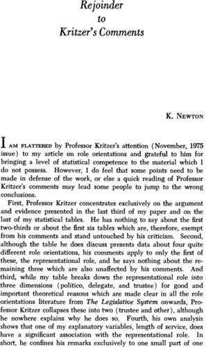 rejoinder to kritzer"s comments