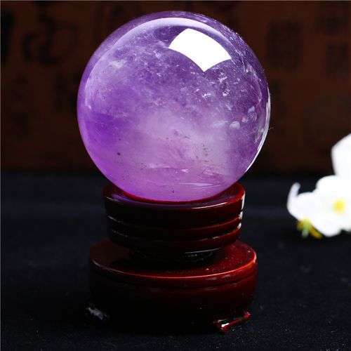 天然水晶紫色水晶球摆件球转运球招财球镇宅辟邪开光