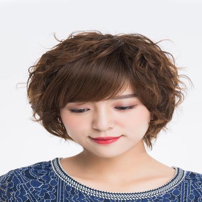 正品时尚假发女短卷发 女士短发蓬松修脸斜刘海假头套妈妈发逼真