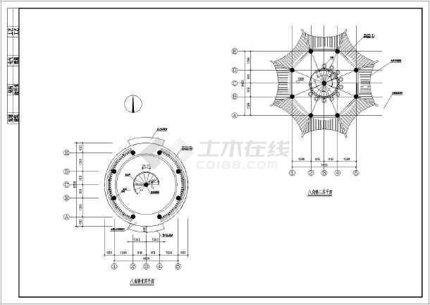 古典园林三层八角楼观景塔古建施工图