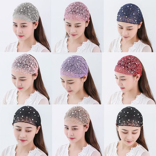 白发帽子丝网头饰韩国珍珠头套发带