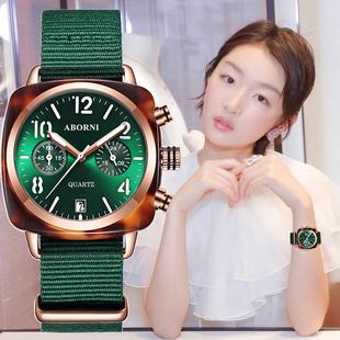 周冬雨同款手表女学生帆布款表带方形大表盘女士手表