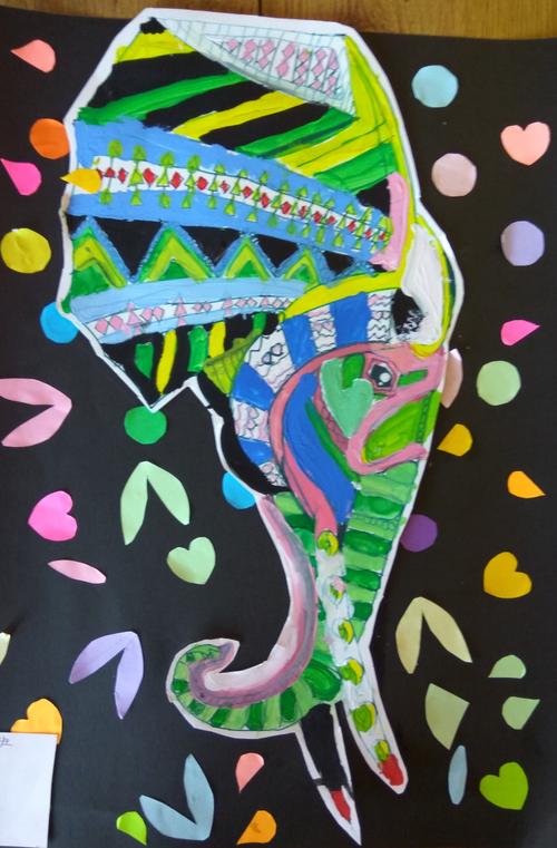 水粉 装饰画 拼贴 线描