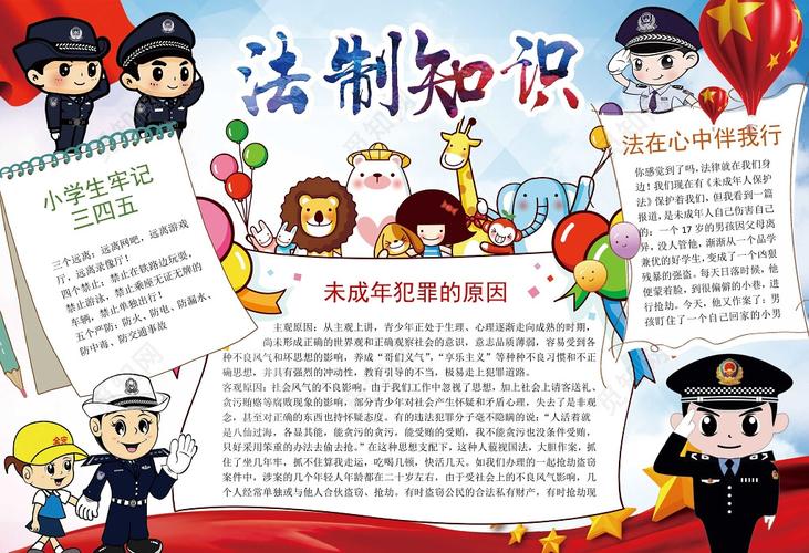警察卡通法制知识手抄报法制小报word小报