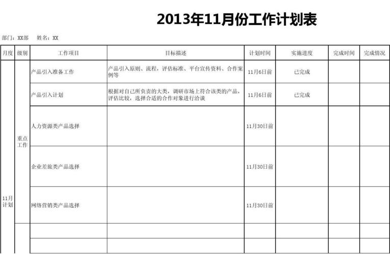 文档网 所有分类 表格/模板 表格类模板 部门月度工作计划表  适合