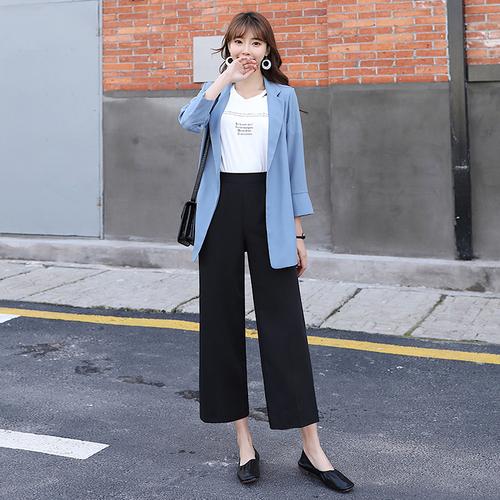 九分垂感阔腿裤女2020新款黑色高腰宽松小个子休闲裤