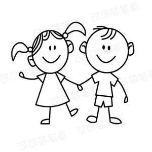 两个小孩手拉手简单简笔画
