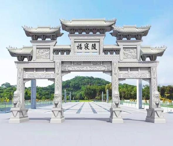 公墓石牌坊建造在陵园公墓入口大门处,已成为陵园,墓地门口建筑性的