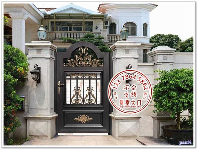 别墅设计院大门 大门垛造型 别墅大门效果图 铝合金 整套门