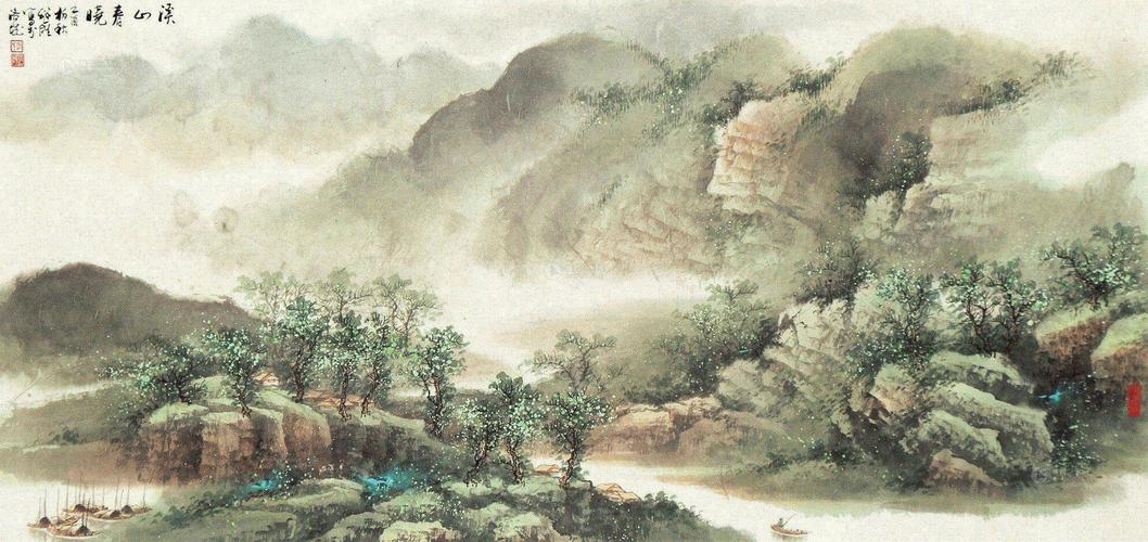 0329 溪山春晓 镜片 设色纸本