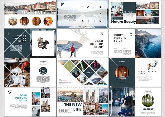简约旅游摄影时尚杂志风旅游摄影创意排版ppt模板