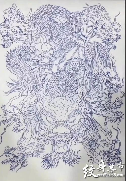 满背九龙拉棺纹身,满背九龙拉棺纹身手稿图案