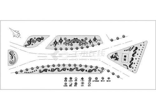 某城市道路交叉路口绿化带绿化规划设计cad总平面方案图
