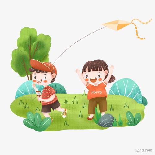 放风筝的卡通小朋友