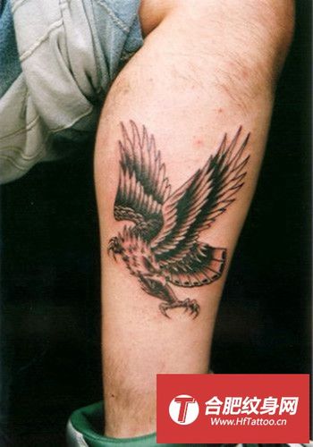 小腿上的老鹰纹身图案