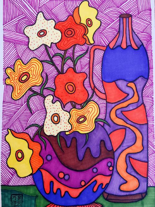 儿童创意美术##儿童画线描课资料##装饰画##水彩笔##儿童线描画