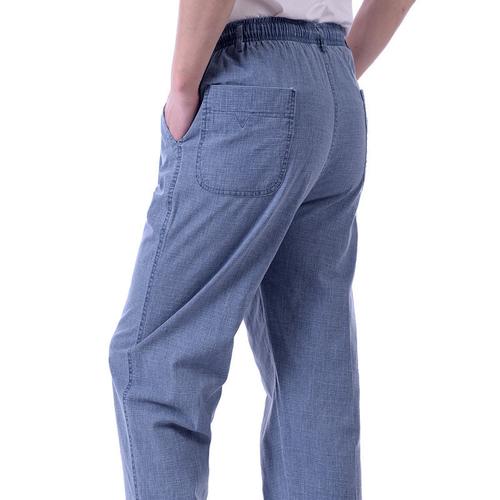 夏季薄款中老年人男裤高腰宽松中年男士休闲裤老人松紧长裤子爸爸视频