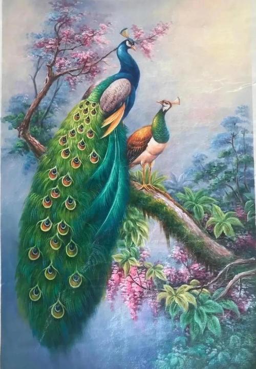 大师价格的手绘油画孔雀简直不敢相信这是画的简直跟照片似的
