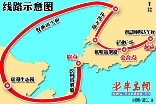 胶州湾大桥示意图.图片来源:半岛网