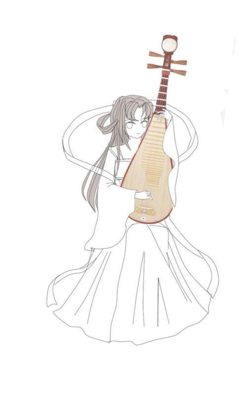 弹琵琶的古风女子简笔画