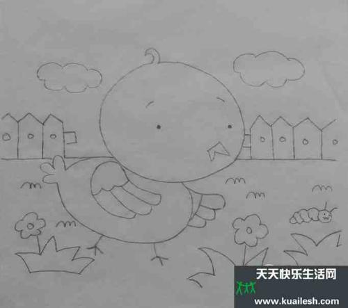 如何画小鸡捉虫的简笔画
