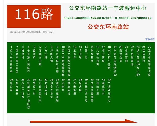 宁波116路公交车路线
