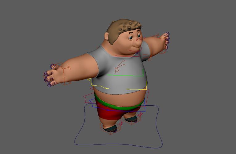 下载 已绑定卡通人物maya模型下载,双下巴肥胖的人头,肥肥的很可爱