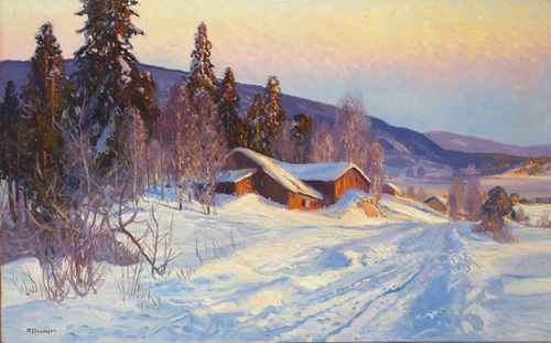 冬季雪景 下雪天 风景人物油画 (510/516)