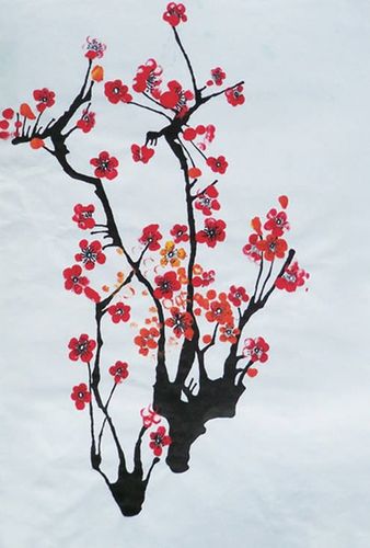 儿童画水粉画作品梅花争艳