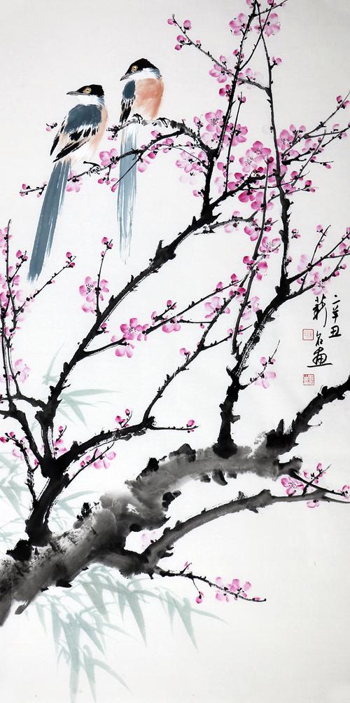 订制秒杀 /中国美术家协会会员陈薪名 国画花鸟《喜上眉梢图》/50x100