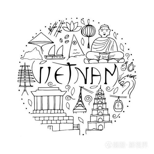 越南文化的圆形设计理念.亚洲建筑, 符号.矢量插图