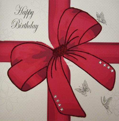 白色棉卡 1 件生日快乐超大手工生日卡片,大红色蝴蝶结