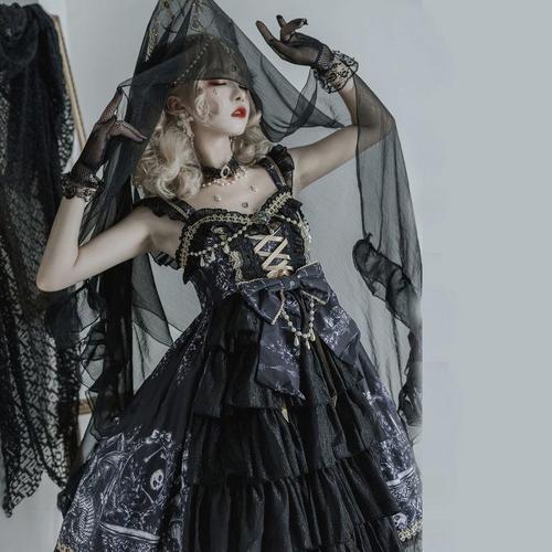 {现货}~原创设计lolita驭龙魔女哥特风暗黑系jsk吊带连衣裙