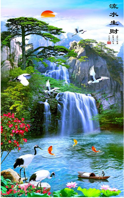 景墙风景山水5d立体壁画简约价格质量 哪个牌子比较好