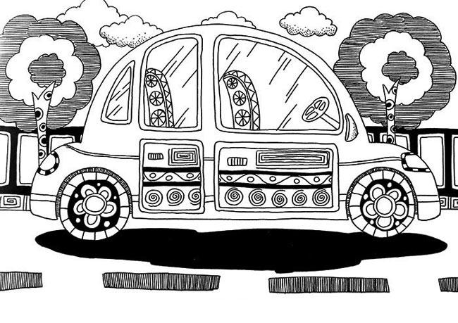 漂亮的小汽车_幼儿线描画作品