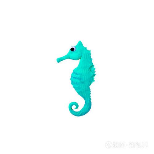 橡皮泥海马鱼卡通人物雕塑3d 渲染在白色背景下被隔离