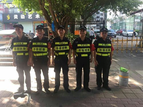 市容巡查员列队集合,开始巡逻