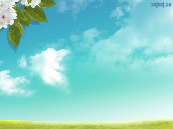清雅的蓝天花朵ppt背景图片