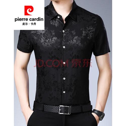 皮尔卡丹冰丝高端真丝衬衫大牌男士桑蚕丝绸缎面衫衬男短袖丝光棉重磅
