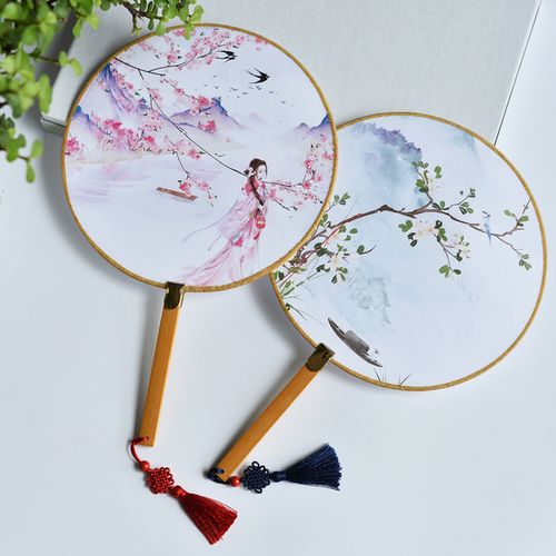 素物原创手绘舞蹈汉服古风扇子双面团扇古典中国风双面舞蹈圆扇