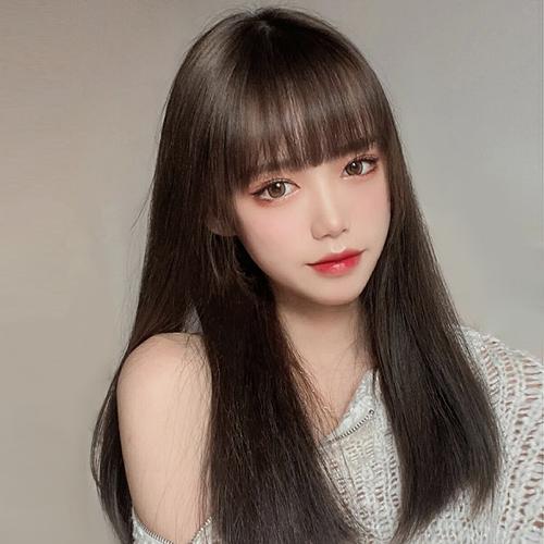 假发女长自然发全头套网红空气刘海中长发蓬松内扣头套式黑长直发