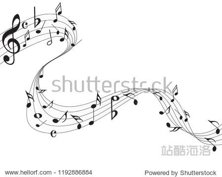 abstract music notes on line wave background.