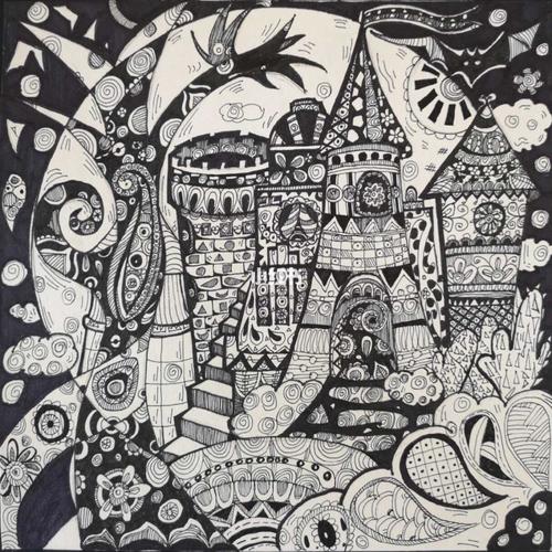 有点点小复杂的线描画_绘画_人文_绘画